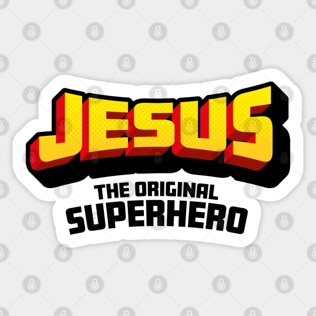 Christian Faith Gift - Jesus the Original Superhero - Fun Comic Book Style Sticker by Elsie Bee Designs